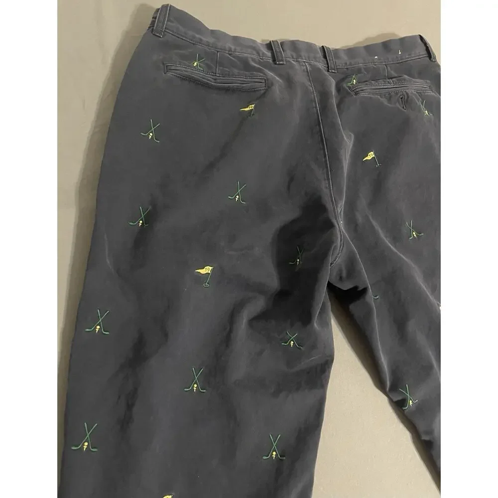 Vintage 36x32 J.Crew Navy Golf 19th Hole Embroidered Chinos Pants Style 87563